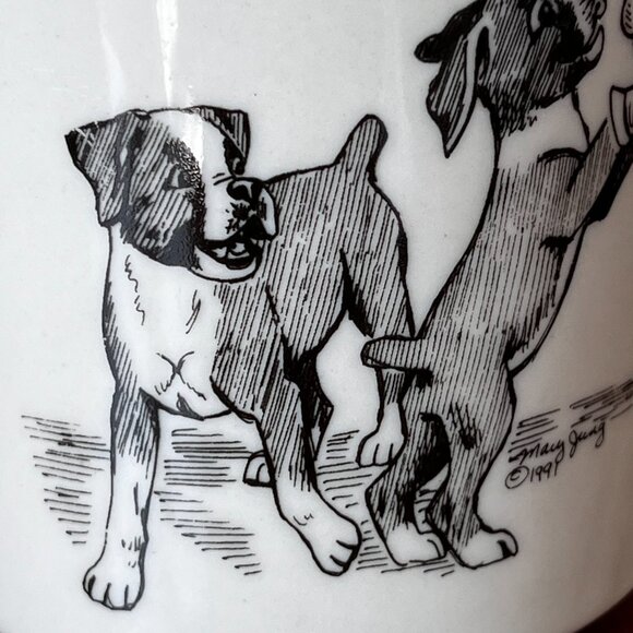 Vintage The Cache Boxer Mug Boxing Puppies Dog Coffee Cup 10 oz Cream Black HTF - Picture 7 of 11